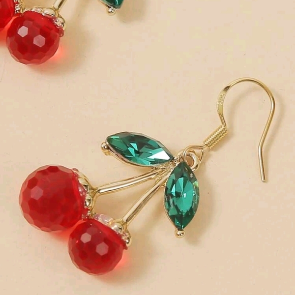 ✨3 FOR $28✨🆕🍒Rhinestone 🍒Cherry 🍒Drop Earrings🍒 - Picture 3 of 3